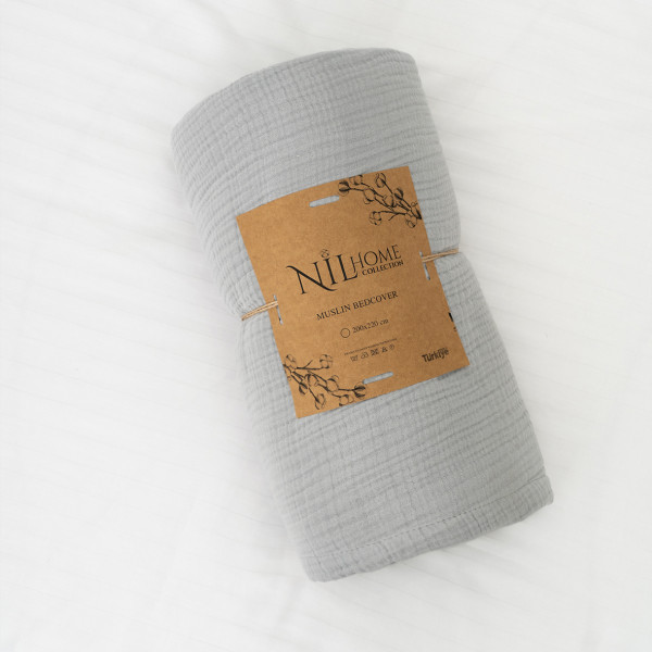 Простирадло-Покривало Муслінове NilHome 200х220 Сірий