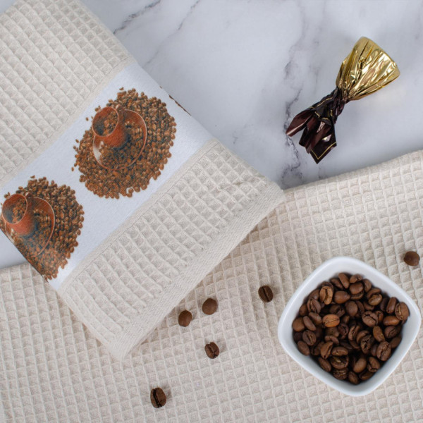 Рушник вафельний Aisha 40х60 Жовтий Бордюр Кава