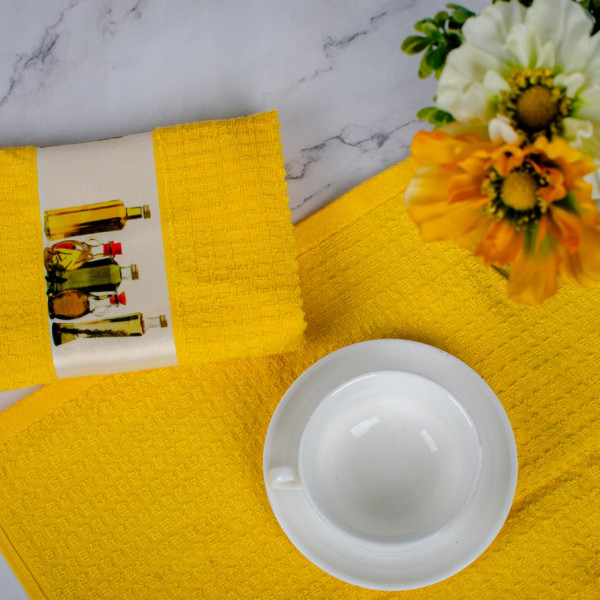 Полотенце вафельное Aisha 40х60 Желтый Бордюр Оливкове Масло 