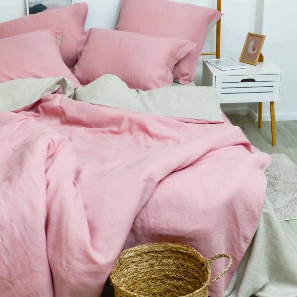 Комплект постельного белья Вилюта Евро Лён Серо-розовый